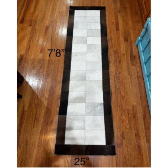 Genuine Cowhide Leather Runner Rug Western Brown White with some faint spots - Picture 1 of 1
